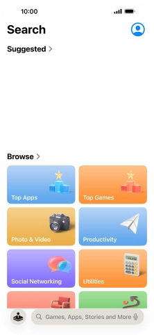 Press the search field and key in the name or subject of the required app.