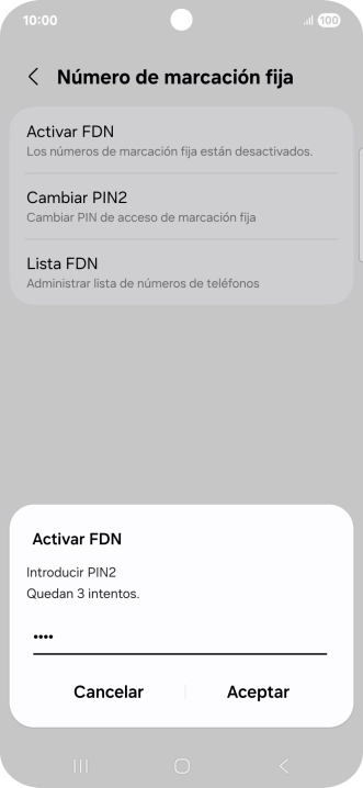 Introduce el código PIN2 y pulsa Aceptar.