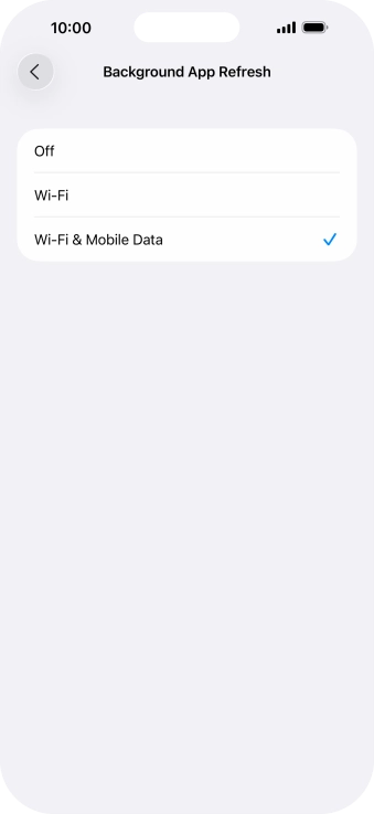 To turn off background refresh of apps, press Off.