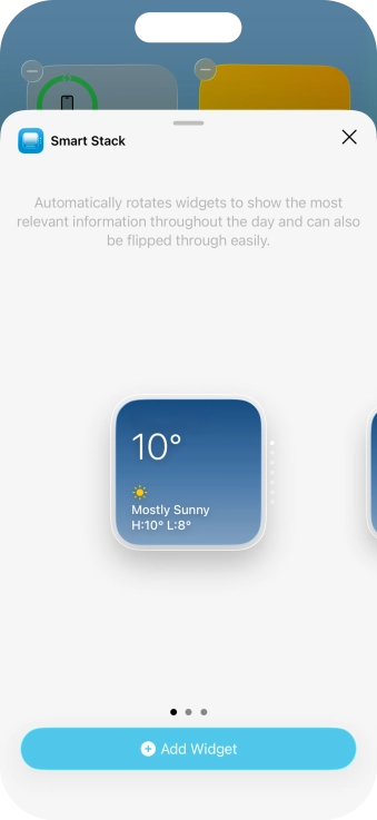 Slide your finger right or left on the screen to select the required widget size.