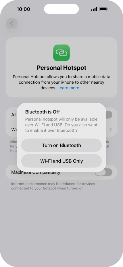 If Wi-Fi is turned on, press Wi-Fi and USB Only.