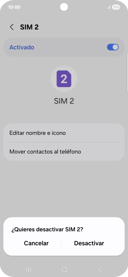 Si desactivas el uso de la línea móvil (SIM), debes pulsar Desactivar.