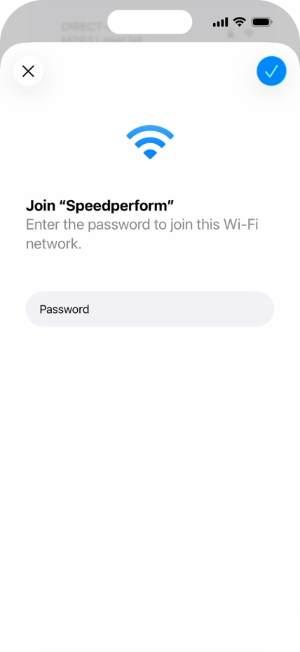 Key in the password for the Wi-Fi network and press the confirm icon.