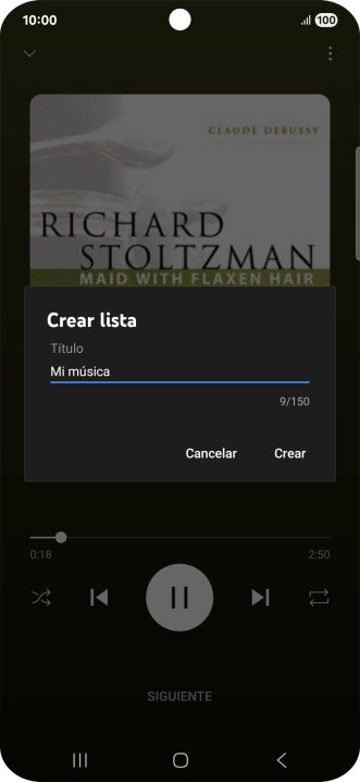 Introduce el nombre deseado de la lista de reproducción y pulsa Crear.