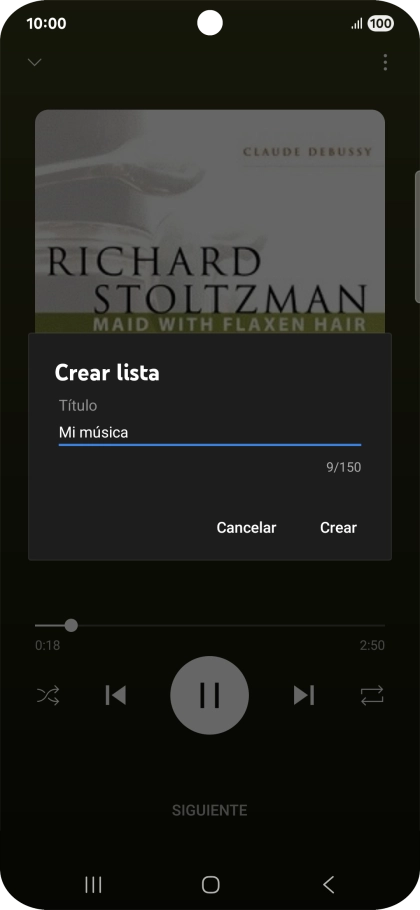 Introduce el nombre deseado de la lista de reproducción y pulsa Crear.