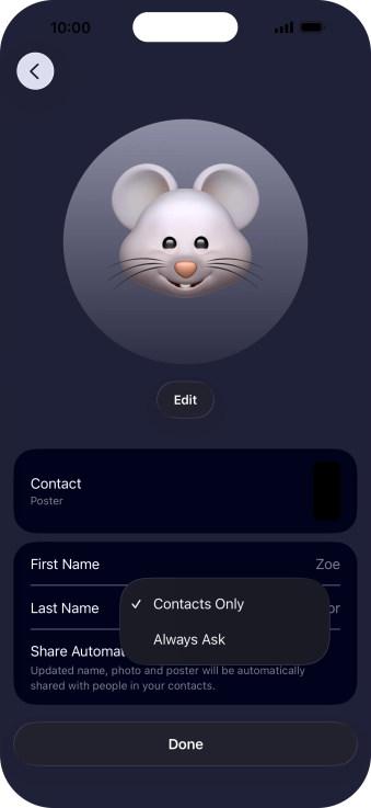 Press the required setting.