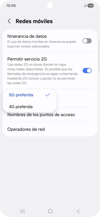 Pulsa el tipo de red deseado.