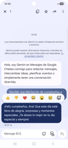 Pulsa la propuesta de texto de Gemini durante unos instantes. Sigue las indicaciones de la pantalla para utilizar el texto propuesto.