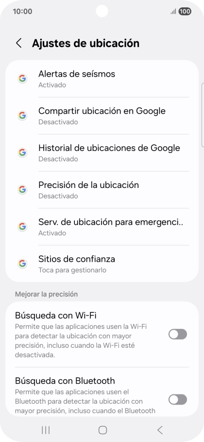 Pulsa Precisión de la ubicación.