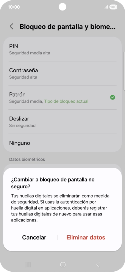 Pulsa Eliminar datos.