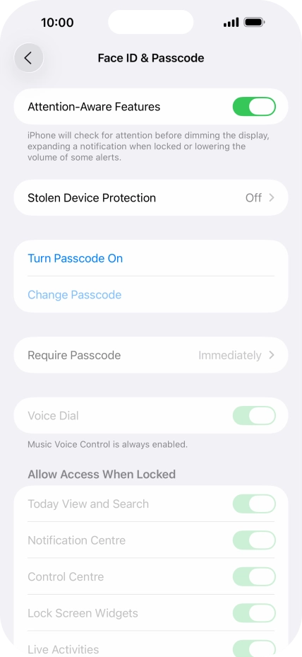 Press Turn Passcode On and key in a phone lock code of your own choice twice.