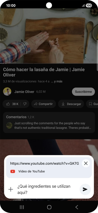 Sigue las indicaciones de la pantalla para escribir o decir en alto la pregunta que quieres hacer del vídeo.