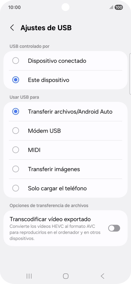 Pulsa Transferir archivos/Android Auto.