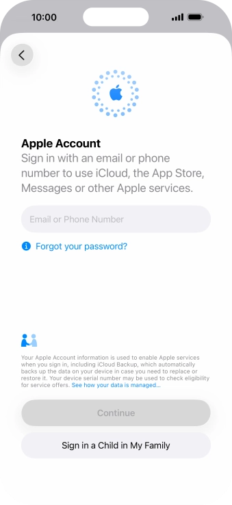 Press Email or Phone Number and key in the username for your Apple Account.
