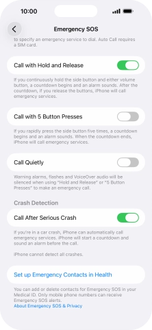 Press Set up Emergency Contacts in Health and follow the instructions on the screen to key in your emergency info and emergency contacts.