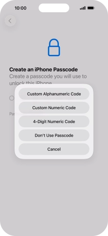 Follow the instructions on the screen to turn on use of phone lock code or press Don't Use Passcode.