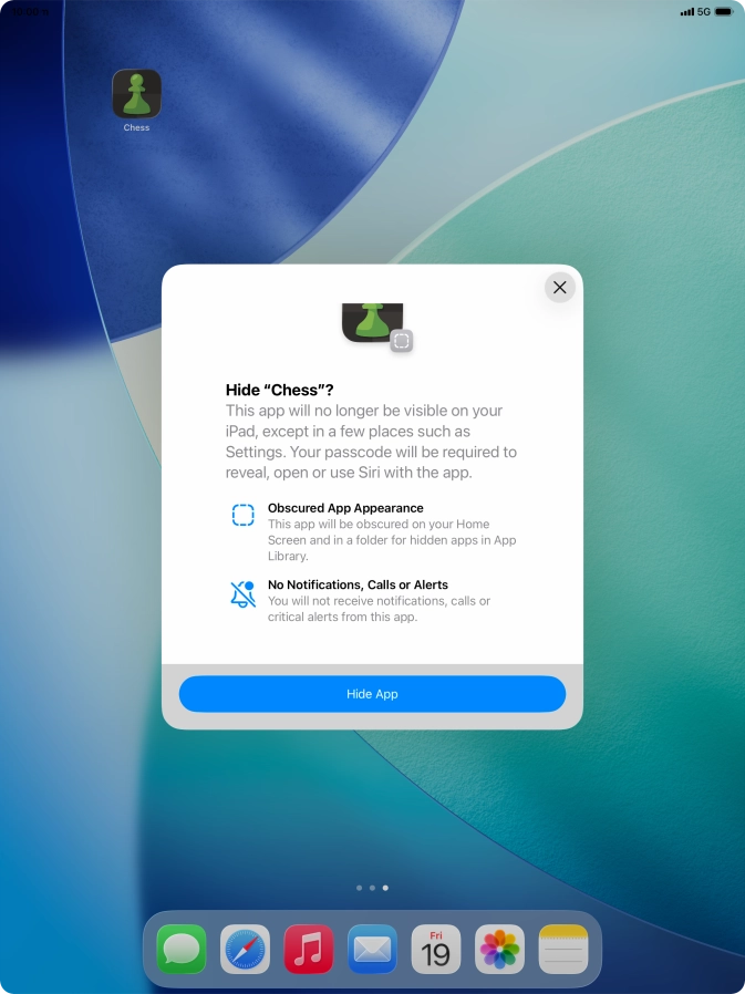 Press Hide App. Press Hide App.