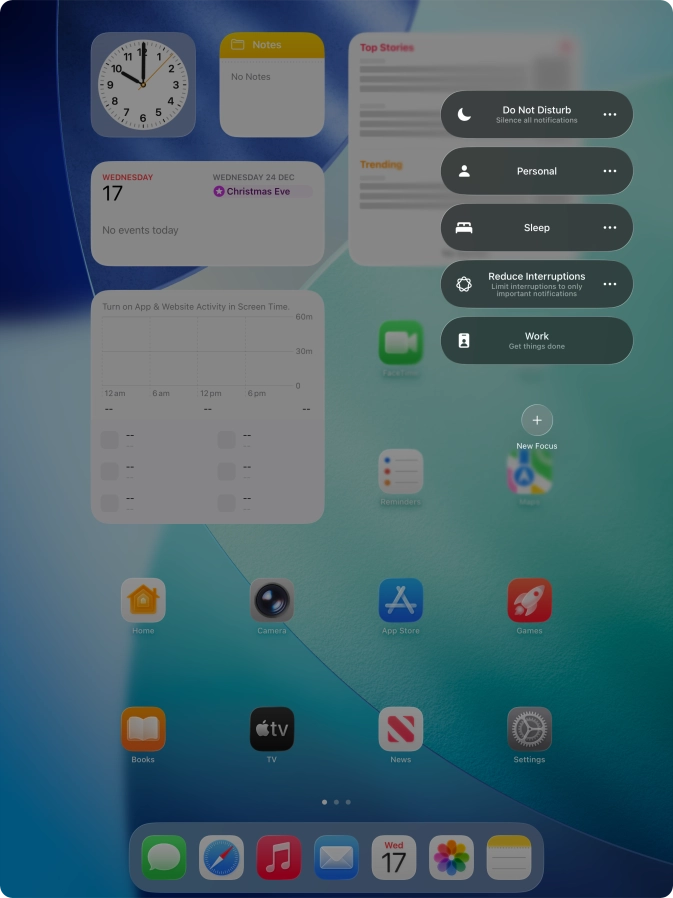 Press the required focus mode to activate or deactivate it immediately.