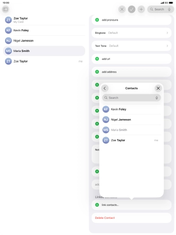 Press the required contact. Press the required contact.