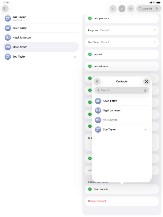 Press the required contact. Press the required contact.
