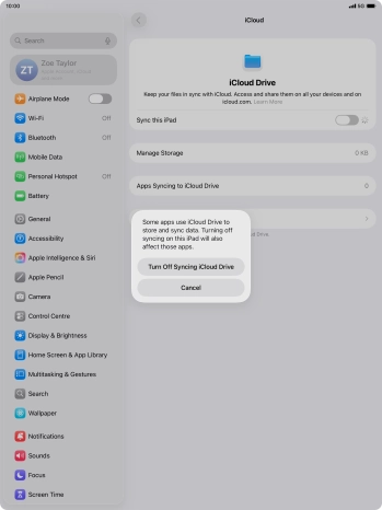 If you turn off the function, press Turn Off Syncing iCloud Drive. If you turn off the function, press Turn Off Syncing iCloud Drive.