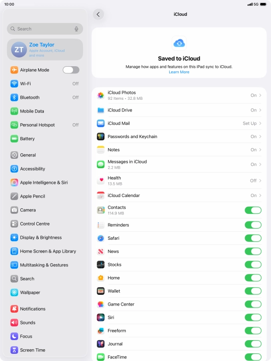 Press the indicators next to the required data types to turn synchronisation of each data type on or off. Press the indicators next to the required data types to turn synchronisation of each data type on or off.