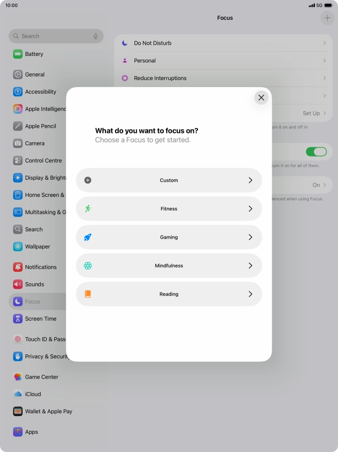 Press the required focus mode and follow the instructions on the screen to add the selected focus mode.