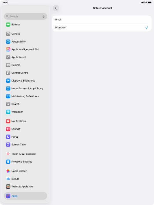 Press the required email account to select the email account as your default account.
