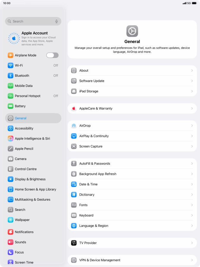 Press Apple Account. Press Apple Account.
