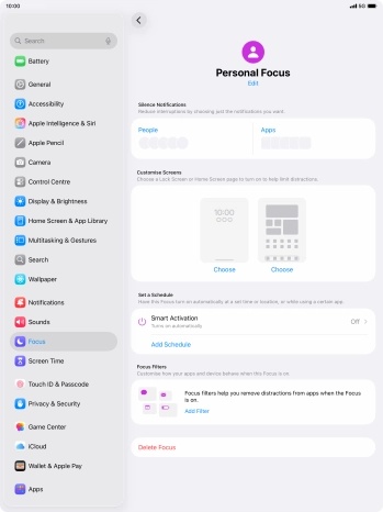 Press People and follow the instructions on the screen to select which contacts you would like to receive calls and notifications from when the selected focus mode is active.