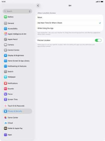 Press the required setting to turn the function on or off.