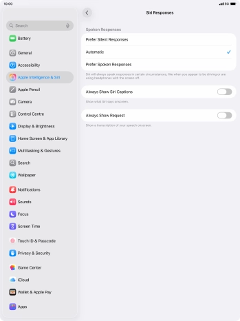 Press the required setting. Press the required setting.