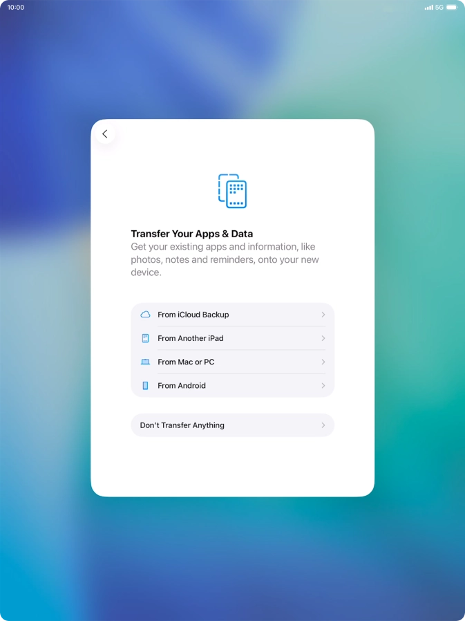 When this screen is displayed, your tablet is ready to restore content from an iCloud backup. When this screen is displayed, your tablet is ready to restore content from an iCloud backup.