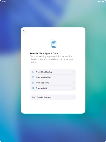 When this screen is displayed, your tablet is ready to restore content from an iCloud backup. When this screen is displayed, your tablet is ready to restore content from an iCloud backup.