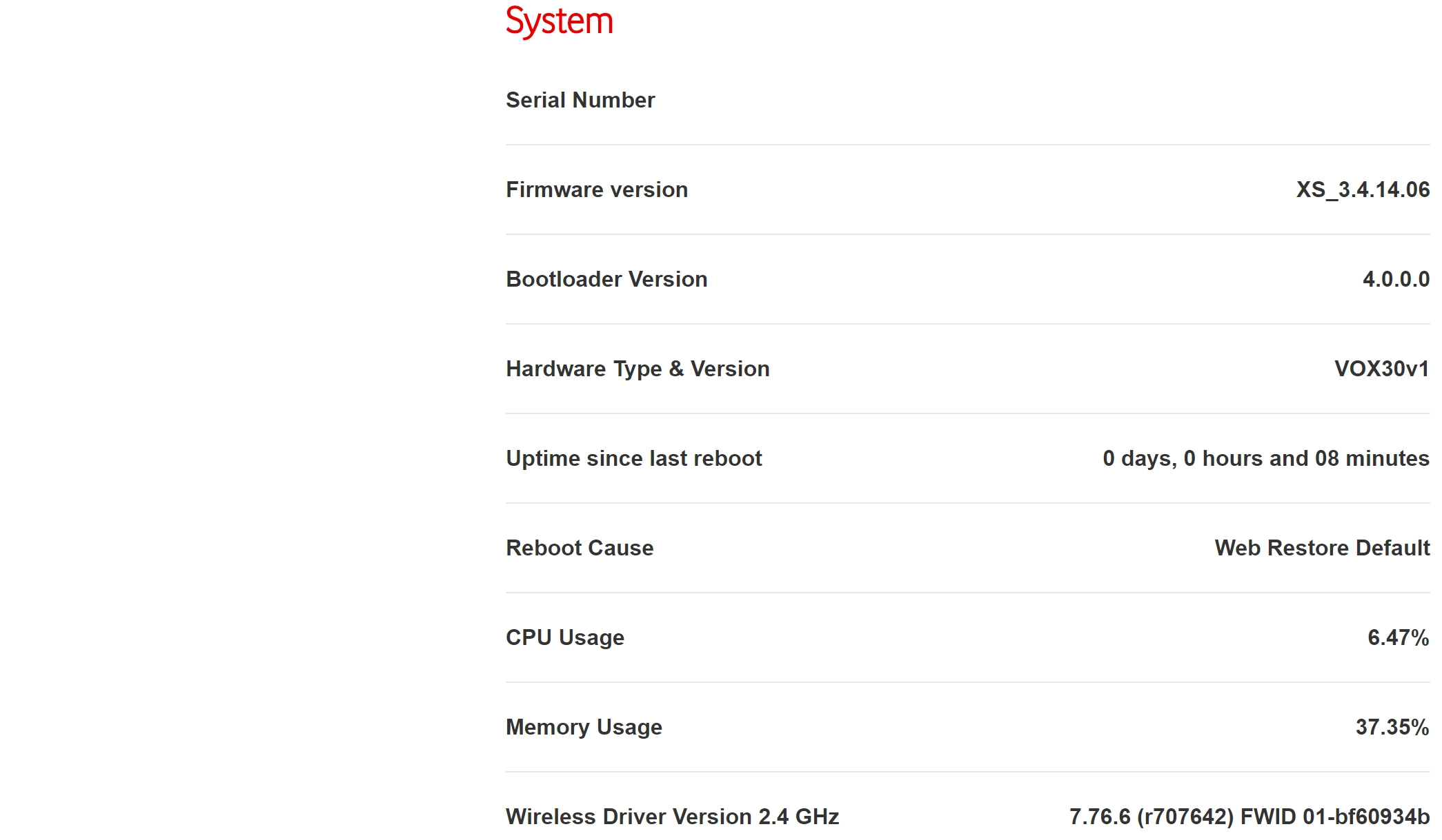 The modem information is displayed.