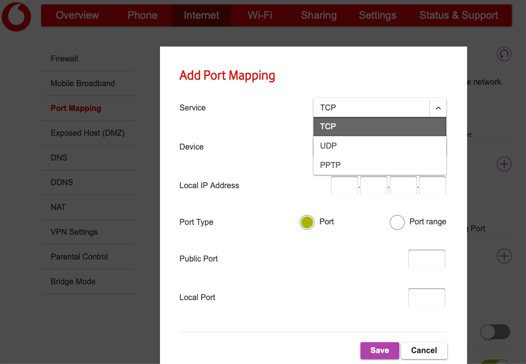 Click the required port mapping service.