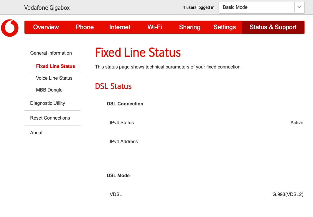 The broadband information is displayed.