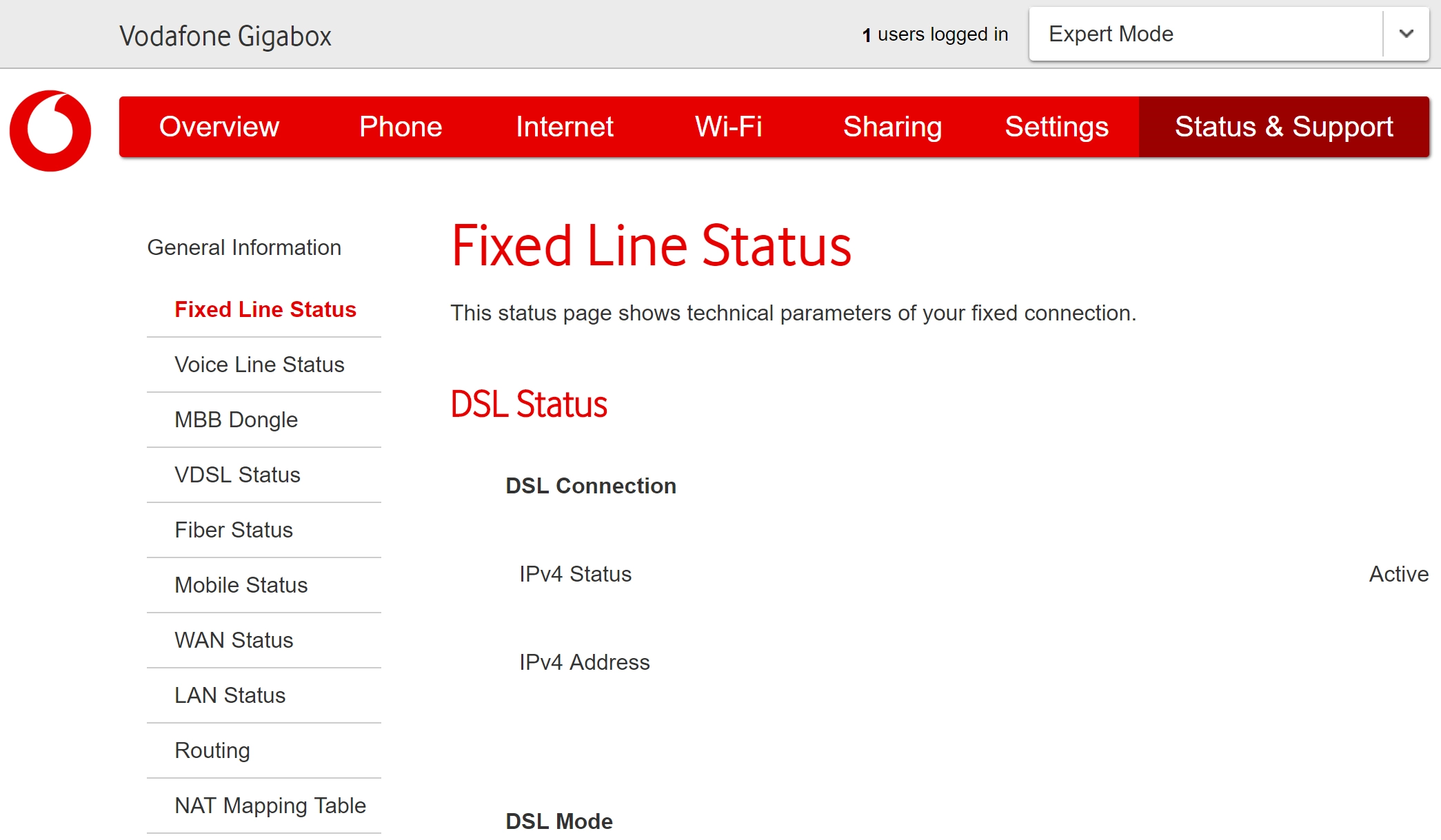 The broadband information is displayed.