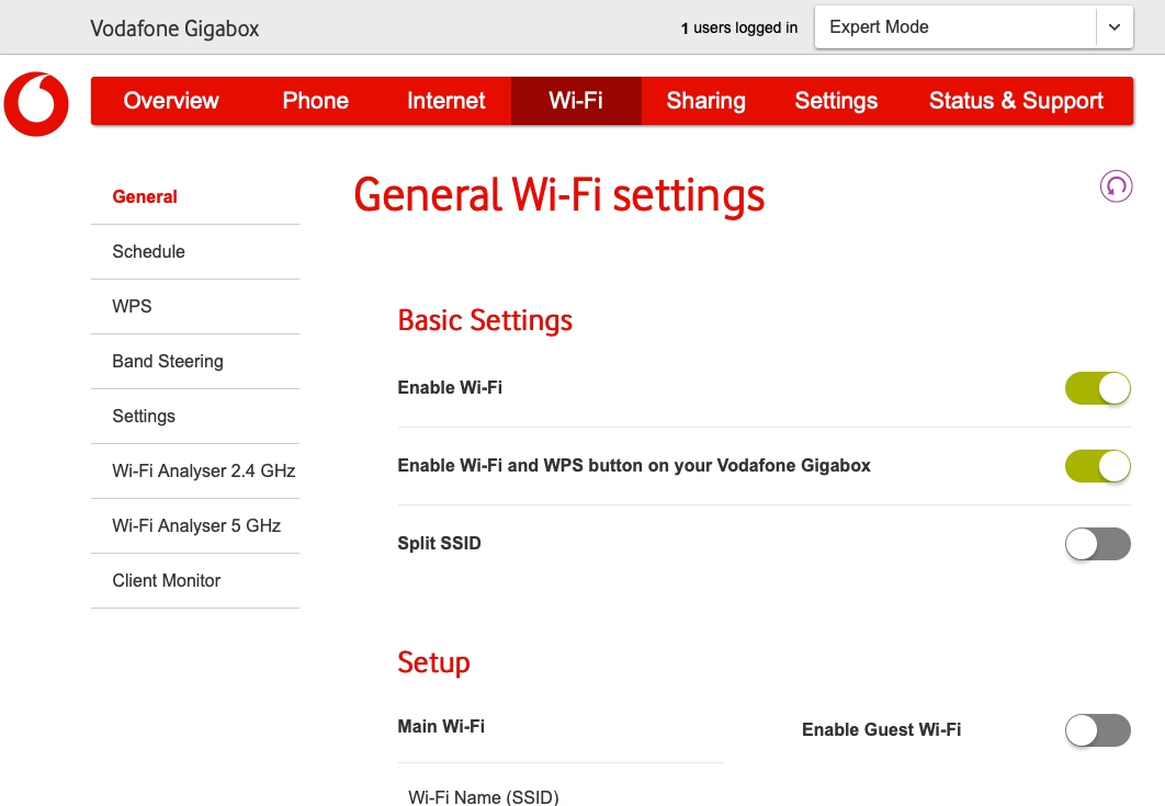 In Wi-Fi you can see Wi-Fi hotspot information and edit various security settings, such as name and password.