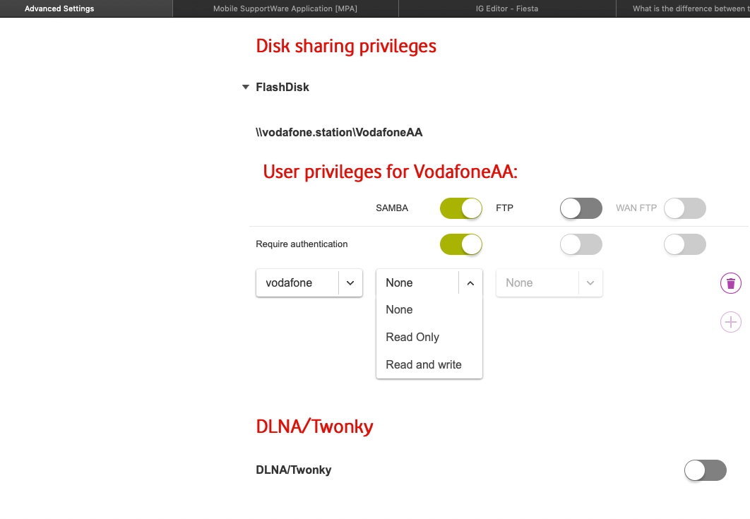 Click the required setting.