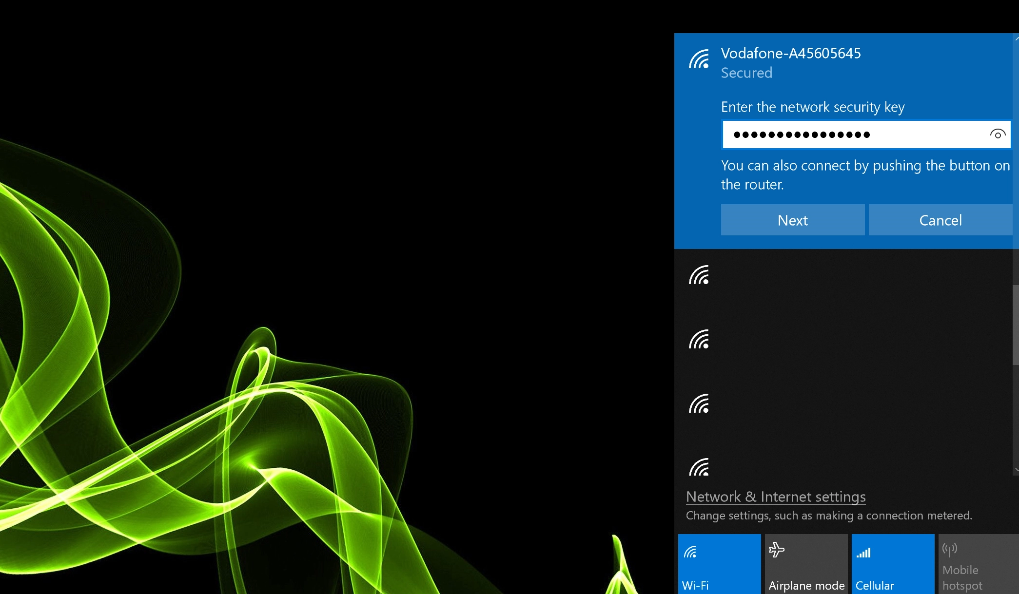 Key in the password for your Wi-Fi hotspot and click Next.