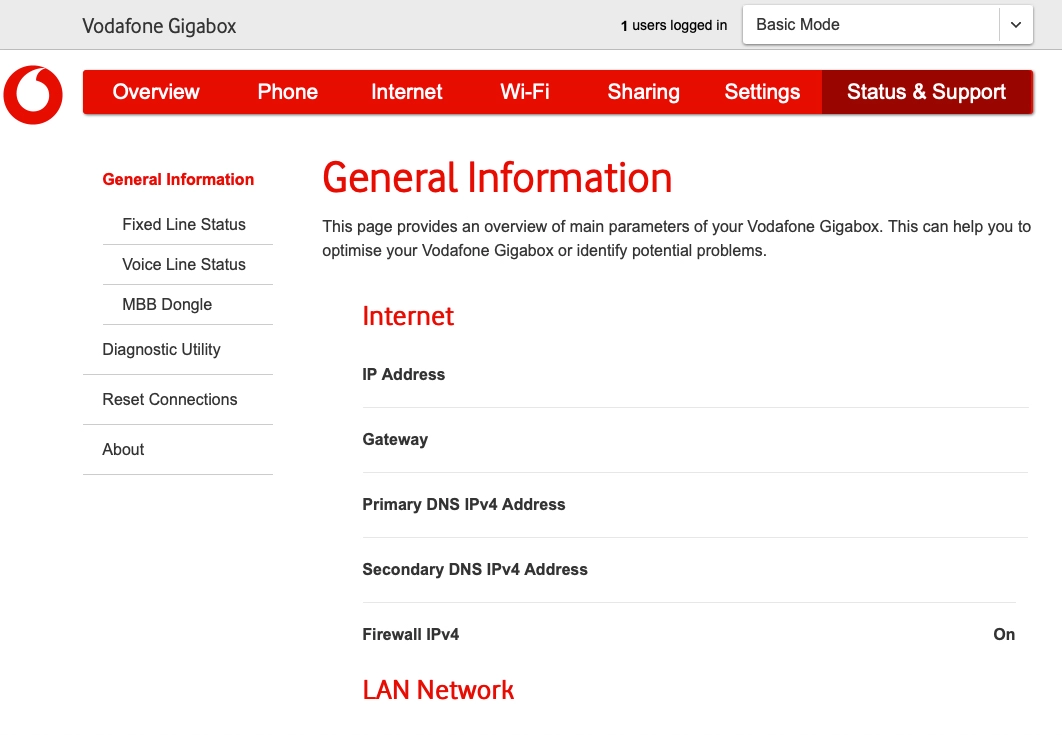 The internet connection information is displayed.
