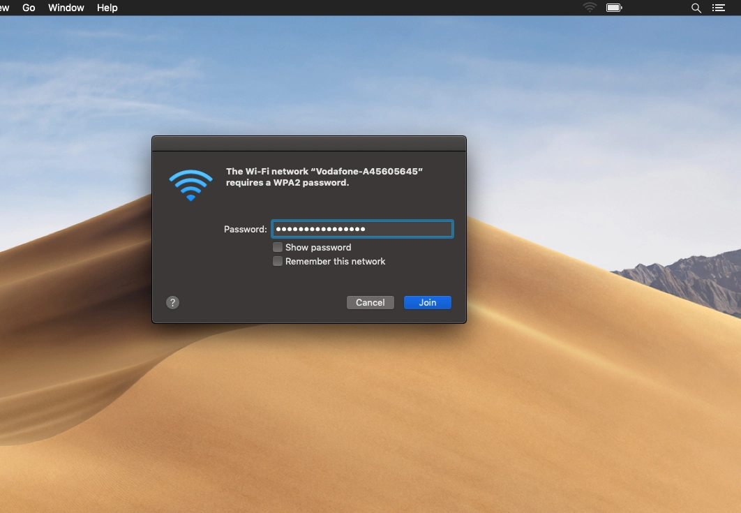 Key in the password for your Wi-Fi hotspot and click Join.