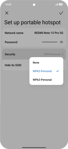 Press WPA3-Personal to password protect your Wi-Fi hotspot.