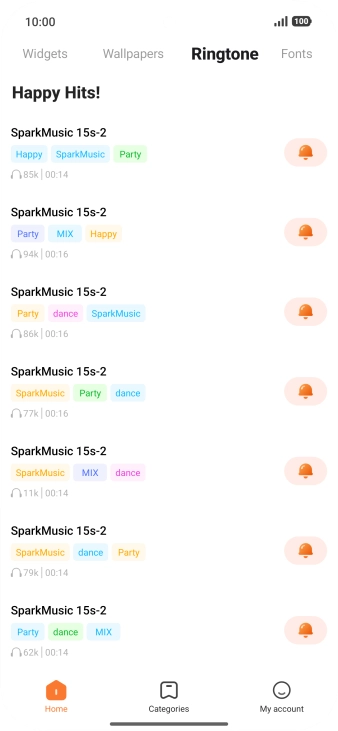 Press the required ring tones to hear them.