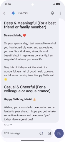 The text suggestion from Gemini is displayed. The text suggestion from Gemini is displayed.