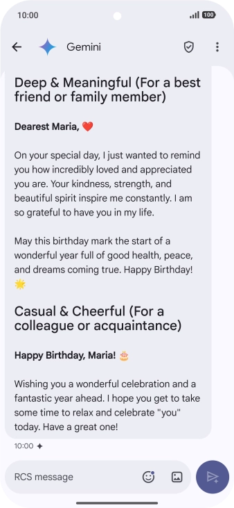 The text suggestion from Gemini is displayed. The text suggestion from Gemini is displayed.