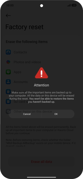 Press OK. Wait a moment while the factory default settings are restored. Follow the instructions on the screen to set up your phone and prepare it for use.