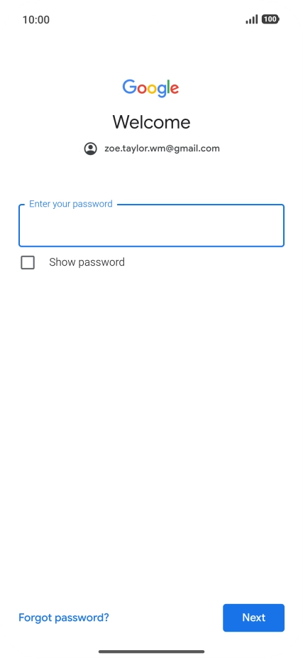 Press Enter your password and key in the password for your Google account.