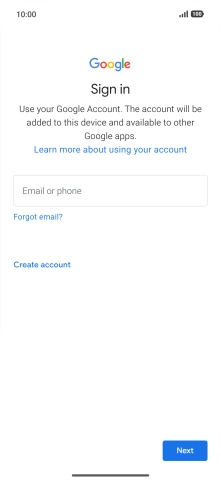 If you don't have a Google account, press Create account and follow the instructions on the screen to create an account.